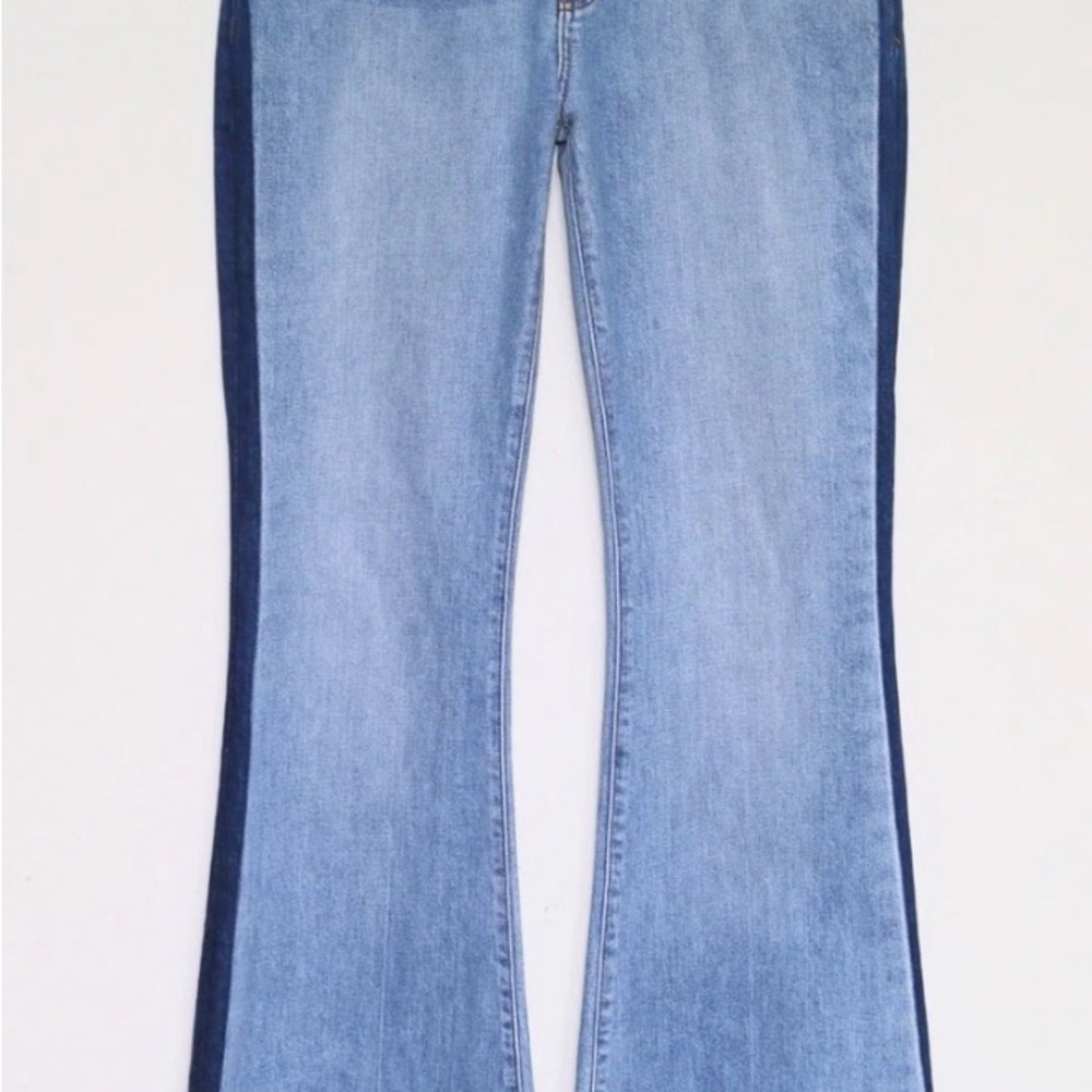 10 Crosby Derek Lam Two-Tone Light Blue Flare Jeans with Dark Blue Side Panels
